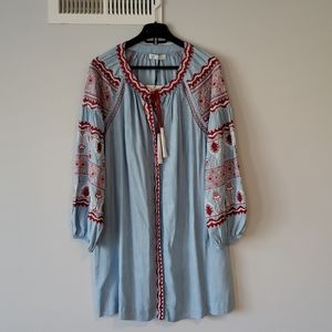 NWT Baby Blue Zara Embroidered Dress L/S Size XS